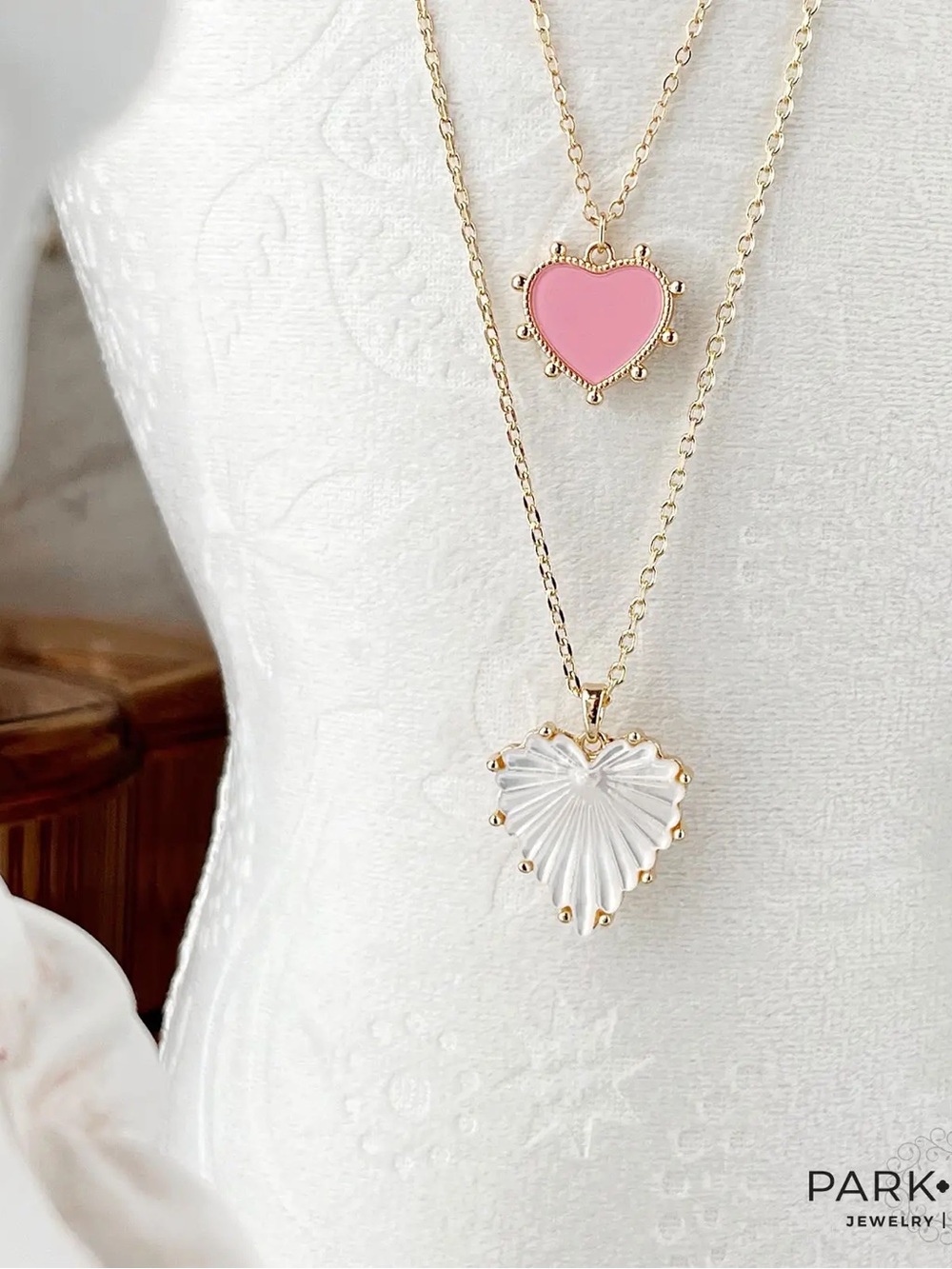 Park Lane BUTTERCREAM Gold Necklace with Mother of Pearl Heart Pendant, NWT - Picture 2 of 7